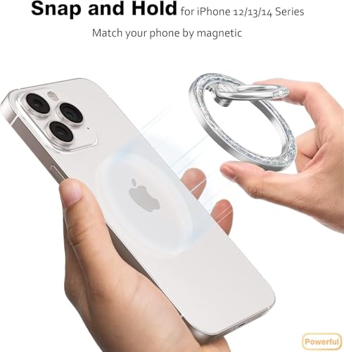 Allengel Magnetic Phone Grip for MagSafe, Magnetic Ring Holder Compatible with MagSafe Phone Ring, 360°Rotating Finger Kickstand for iPhone 16 Pro Max 15 14 13 12 Plus & Android Phone(Bling Silver) - color: Silver