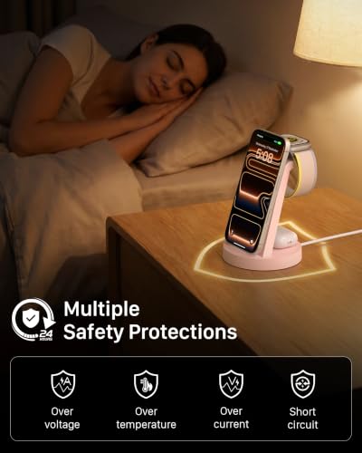 Anlmz 3 in 1 Charging Station - Wireless Charger for Apple Multiple Devices - color: Pink