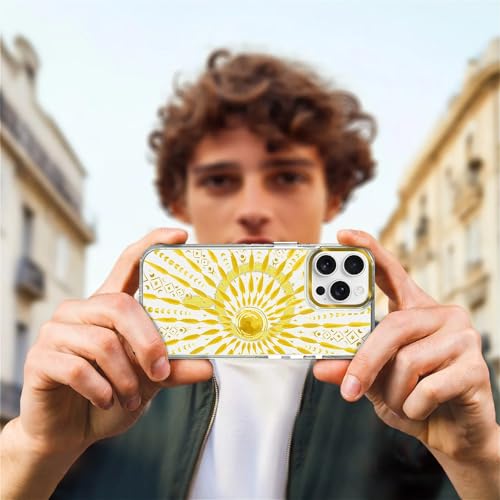 VisEnt Clear Case for iPhone 15 ProMax, Magnetic Phone Case, Transparent Slim Cover, Military Grade Protection, Shockproof, Anti-Yellowing, Scratch Resistant, Folk Gold Sun - color: Folk Gold Sun, size: Iphone 15 Pro Max