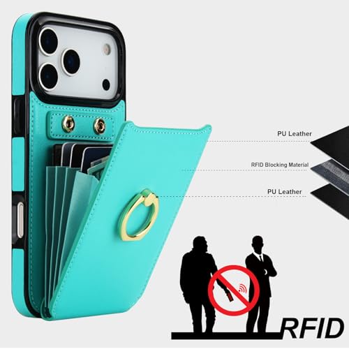 Folosu for iPhone 17 Pro Max Case Wallet, Finger Ring Holder Cover Green - color: Mint Green