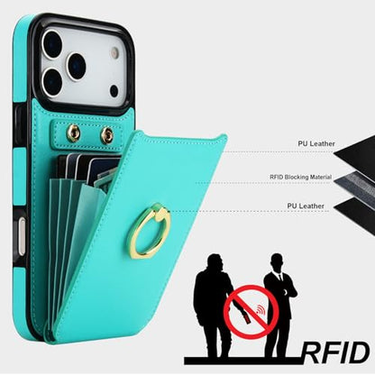 Folosu for iPhone 17 Pro Max Case Wallet, Finger Ring Holder Cover Green - color: Mint Green