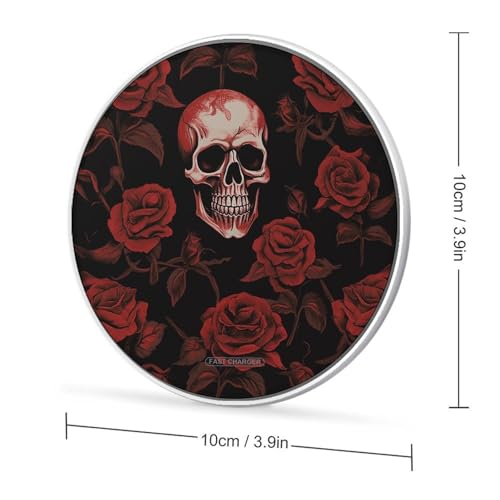 Skull Rose Wireless Charger 10W Fast Wireless Charging Pad Slim Portable Charging Station for Phone Lightweight Charger Mat for Travel Home Office Desk