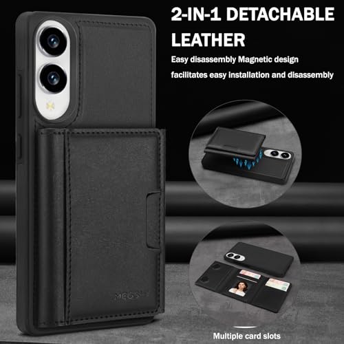 for Samsung Galaxy S25 Edge Wallet Case, 2-in-1 Detachable Magnetic Wallet Case, Card Holder RFID Blocking, Fashionable Faux Leather Card Slot & Folding Design (Black) - color: Black, size: Samsung Galaxy S25 edge