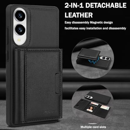for Samsung Galaxy S25 Edge Wallet Case, 2-in-1 Detachable Magnetic Wallet Case, Card Holder RFID Blocking, Fashionable Faux Leather Card Slot & Folding Design (Black) - color: Black, size: Samsung Galaxy S25 edge