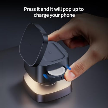 4 in 1 Magnetic Wireless Charging Station,15W Fast Charging with Adjustable Night Light,3 in 1 Wireless Charging Station for iPhone 17/16/15/14/13 Pro Max & Apple Watch,AirPods (Starlight Gray) - color: Starlight Gray