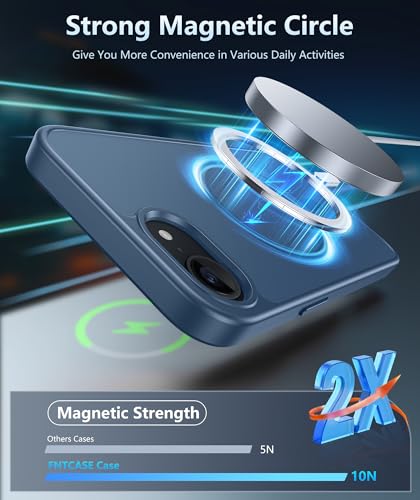 FNTCASE for iPhone 17e/16e Case Silicone Magnetic Blue | Compatible with MagSafe, Screen Protector, Matte Textured, Military Grade Drop Protection Slim Rugged Shockproof Phone Cover - color: Blue