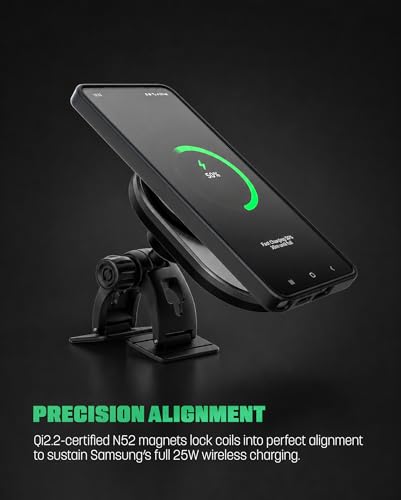 Galvanox Magnetic Wireless Car Charger Mount for Samsung Galaxy Phones, Qi2.2 25W Fast Charging (Compatible with MagSafe), Dual-Arm Adjustable Dashboard Mount with 45W USB-C Adapter