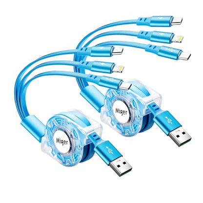 Multi Charging Cable,[2Pack 4FT]Retractable Charger Cord 3in1 Charger Cable
