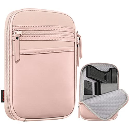 FINPAC Concealed Carry Gun Pouch, Soft Pistol Case Fanny Pack Firearm Bag | Pistol Bag Waist Belt with Holster for Handgun, Air Gun, Men, Women - color: Rose Gold - Standard Size