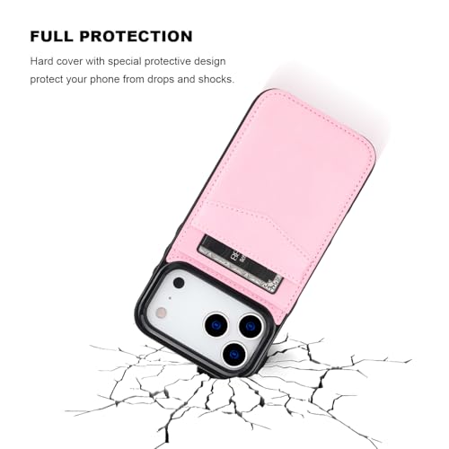 KIHUWEY for iPhone 17 Pro Max Wallet Case Card Holder Kickstand, Pink | Credit Card Slots, PU Leather, Magnetic Clasp, Flip Heavy Duty Protection Cover for Men - color: Pink