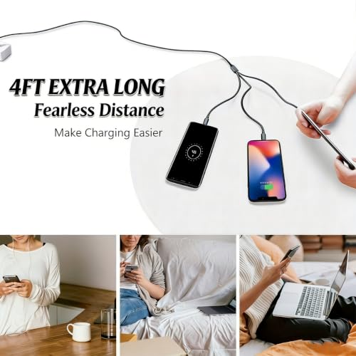 3-in-1 Multi Fast Charging Cable 4FT Nylon Braided Micro USB USB-C for iPhone 14 13 12 Pro Max Samsung OnePlus Xiaomi Travel Car Accessories - color: Black