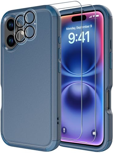 Diverbox for iPhone 16 Plus Case [Shockproof] [Dropproof] [Tempered Glass Screen Protector + Camera Protectors] Heavy Duty Protection Phone Case Cover for Apple iPhone 16 Plus (Blue) - color: Blue, size: For iphone 16 Plus