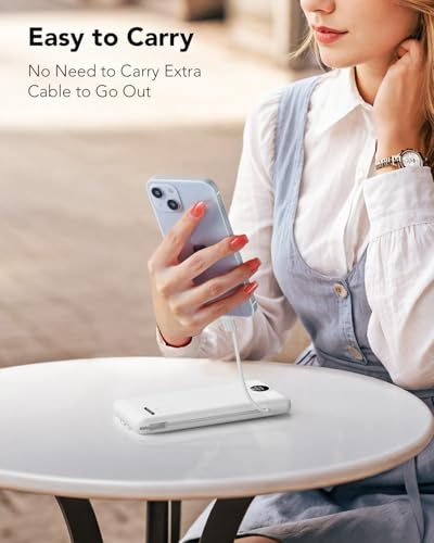 VRURC Portable Charger, Power Bank Built-in Cables and AC Wall Plug - color: White