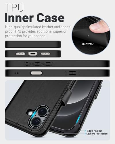 OCASE for iPhone 17 Wallet Case, Card Holder, Litchi Black | RFID Blocking, Kickstand, Magnetic Closure, PU Leather Flip Folio, Shockproof TPU Shell, Protective Phone Cover (6.3") 2025 - color: Litchi Black