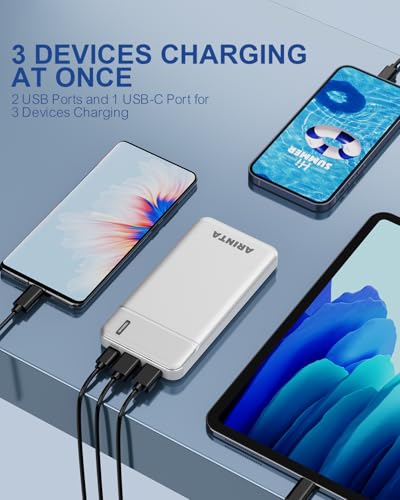 Portable Charger Power Bank 10000mAh, Battery Pack Ultra Slim with USB-C Input/Output, Travel Essentials, Compatible for Heated Gear, Smartphones & Tablets, Gifts for Men Women. (White) - color: White