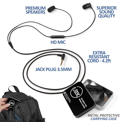 UliX Rider Wired Earbuds in-Ear Headphones, Earphones with Microphone, 5 Years Warranty, with Anti-Tangle Cable, Ear Buds for iPhone, iPad, Samsung, School Students, Kids, Women, Small Ears