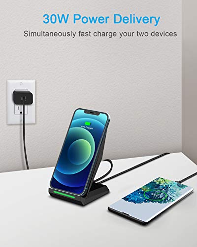 Fast Wireless Charger Stand with 30W PD Adapter for iPhone and Samsung - color: Classic Black