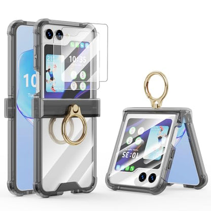 Case for Samsung Galaxy Z Flip 6 Case with Hinge Protection 2 Pack Tempered Glass Screen Protection Cover for Samsung Galaxy Z Flip 6 5G(Black) - color: Black