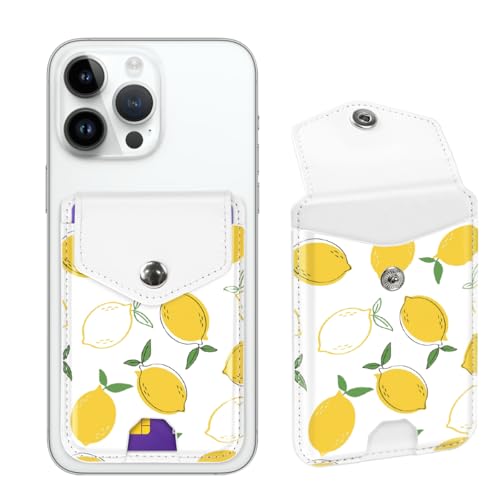 Self Adhesive Card Holders for Back of Phone, Leather RFID Phone Wallet Pockets with Snap, Card Holders Sleeve for Phone Case, Lemon - color: Lemon Pattern