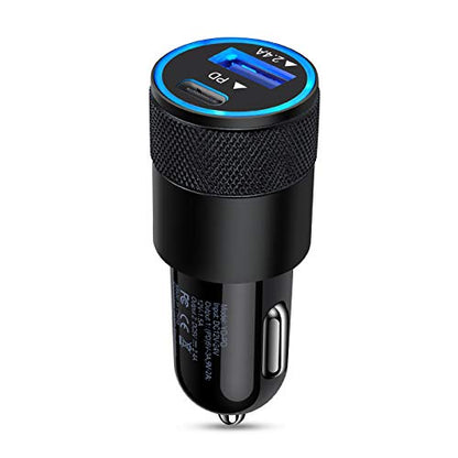 USB C 고속 차량용 충전기, 30W 3.0 PD 타입 C 자동차 어댑터 2 포트 USB C 자동차 플러그 - color: C-블랙