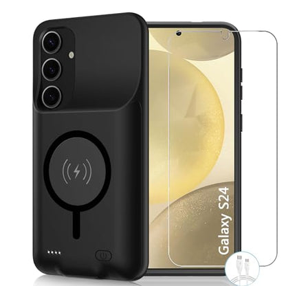 Battery Case for Galaxy S24, 10000mAh High Capacity Portable Rechargeable Protective Case Supported Qi Wireless Charging Compatible with Galaxy S24 (6.2 inch) Extended Battery Charger Cover -Black - size: Galaxy S24