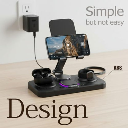 5 in 1 Wireless Charging Station - Bye-Bye Cable Mess & from Desk to Bedside, All-in-One Wireless Charging Dock for iPhone 17/16/15/14/13/12, Watch, AirPods White