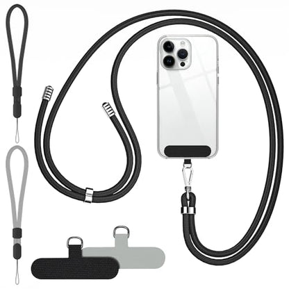 SHANSHUI Phone Lanyard, 2 Pack Adjuatble Wrist Straps Crossbody Nylon Cell Phone Leash and 2 Pack Tether Pads Compatible with iPhone & All Smartphones in Full Cover Cases - color: Grayx2+Black