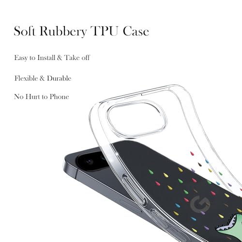 Unov for Pixel 10a Case, Clear with Design, Slim Fit Good Grip, Embossed Phone Case, Shockproof Protective Cover, Raised Camera Protection, Soft TPU, Rainbow Dinosaur - color: Rainbow Dinosaur