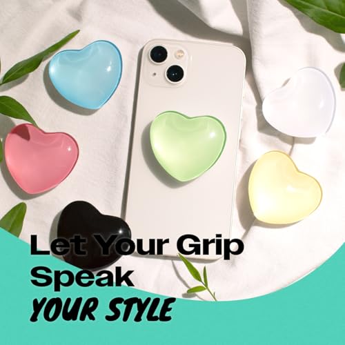 OnTheGrip Cute Glass Heart Design Collapsible Expandible Mobile Phone Grip Stand Holder for Smartphone Tablet Cell Phone Accessory (Black)