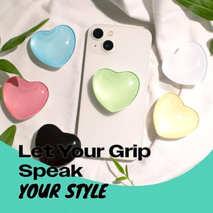 OnTheGrip Cute Glass Heart Design Collapsible Expandible Mobile Phone Grip Stand Holder for Smartphone Tablet Cell Phone Accessory (White)