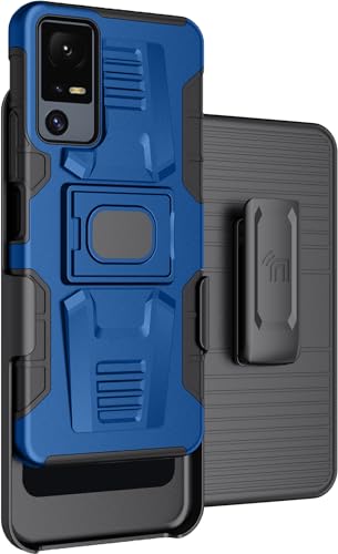Nakedcellphone Rugged Combo for Jitterbug Smart 4 Phone Case - Blue | Hybrid Cover + Belt Clip Holster, Rotating Holder, Ring Grip, with Kickstand, Mounting Plate, Fits Lively Smart4 or TCL 40XL - color: Blue