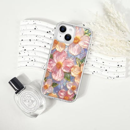 for iPhone 13 Mini 5.4" Magnetic Case【Compatible with MagSafe】 Aesthetic Oil Painting Stained Glass Flower Design, Slim Fit Hard PC Back Shockproof Cute Clear Phone Cover, Pink - color: Pink, size: iPhone 13 Mini