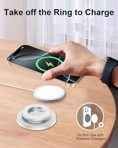 Magnetic Phone Ring Holder, 360° Rotating Kickstand MagSafe Grip Ring Stand - color: White