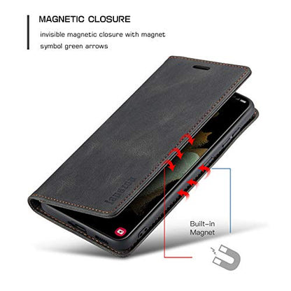 Samsung Galaxy S21 FE 5G Wallet Case with Card Holder RFID Blocking Kickstand Magnetic,Leather Flip Case Wallet for Samsung Galaxy S21 FE 5G 6.4 Inch (Black) - color: Black, size: S21 FE 6.4"
