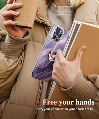GVIEWIN Marble Cell Phone Ring Holder, Metal Kickstand Grip 360° Rotation - color: Charoite/Purple