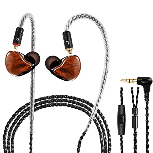 DEMAKE in Ear Monitor with Detachable 3.5mm Cable, with Mic - color: Wood Grain, size: With Mic