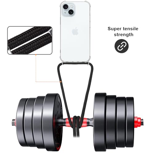 for iPhone 15 Clear Case Adjustable Shoulder Neck Lanyard Crossbody Strap Phone Cover Women Girls Soft Slim Thin Bumper Shockproof Protective Mobile Case for iPhone 15 - Black - size: for iPhone 15