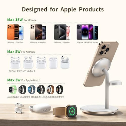 3 in 1 Magnetic Wireless Charging Station for Apple Devices,15W for Magsafe - color: White