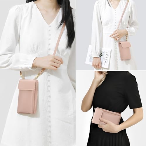 DOB SECHS Leather Passport Wallet Crossbody Phone Bag, RFID Blocking Passport Holder Credit Cards Case for Women - color: Pink-2