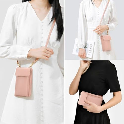 DOB SECHS Leather Passport Wallet Crossbody Phone Bag, RFID Blocking Passport Holder Credit Cards Case for Women - color: Pink-2