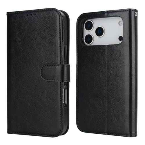Bocasal Detachable Wallet Case Card Holder for iPhone 17 Pro Max Black | RFID Blocking Kickstand Card Slots Holder PU Leather Magnetic Shockproof Wrist Strap Removable Flip Protective Cover 6.9 inch - color: Black