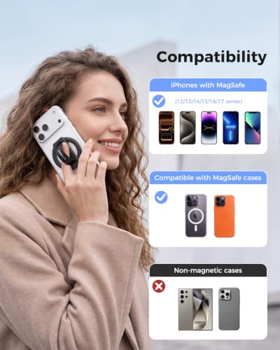 SUPERONE for MagSafe Phone Grip, Soft Silicone Loop & Dual-Fold Kickstand - color: Black