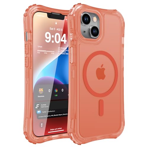 WRJ Magnetic Matte for iPhone 13 Case,iPhone 14 Case,[Compatible with MagSafe][Military Grade Drop Protection] Translucent Anti-Fingerprint Full Body Shockproof Phone Case-Orange - color: Orange, style: Matte
