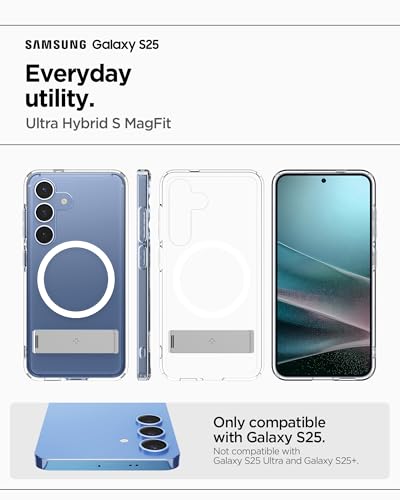 Spigen for Galaxy S25 Case, Ultra Hybrid S MagFit [Kickstand] [Compatible with MagSafe] [Fast Wireless Charging] (2025) - Clear White - size: Galaxy S25