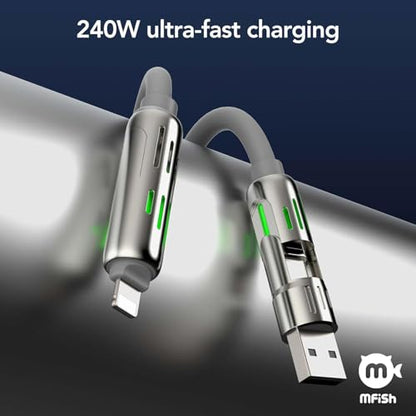 MFish 240W 4-in-1 Fast Charging Cable, Grey, 6.6FT - color: Grey, size: 6.6FT