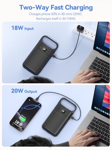 NEWDERY 9300mAh Battery Case for iPhone Air Fast Wireless Charging Case | Portable Protective Wireless,Support Carplay,6.5inch Rechargeable Battery Charger Cover,USB-C Port,Black - size: iPhone 17 Air-9300mAh