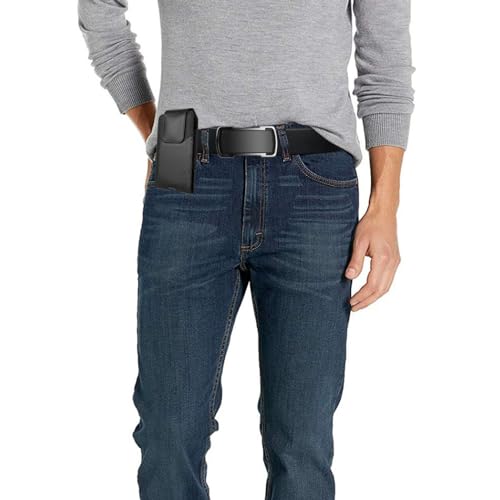 Leather Cell Phone Holster for Cricket Debut, Icon, AT&T Radiant Core, Calypso 2, Moto E6, G7 Play, Alcatel Onyx, REVVLRY REVVL2 - Vertical Case Waist Carrying Pouch with Belt Clip/Loops, Black - size: Small