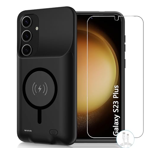 Battery Case for Galaxy S23 Plus,[12000mAh] Large Capacity Slim Portable Protective Fast Charging Case Battery Case Compatible with Galaxy S23 Plus(6.6inch) Wireless Charging Case with Carplay-Black - size: Galaxy S23 Plus