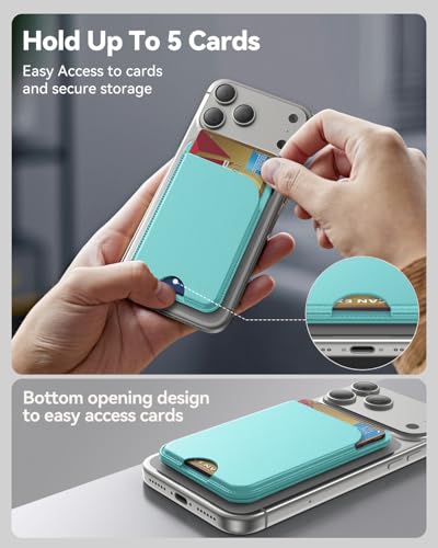TWZKG for MagSafe Wallet, 5 Cards Holder with Stand, Magnetic Phone Wallet Stand for iPhone 17/16/15/14/13/12 Pro Max Air Plus Series, RFID Blocking Vegan Leather,Cyan Blue - color: Cyan Blue