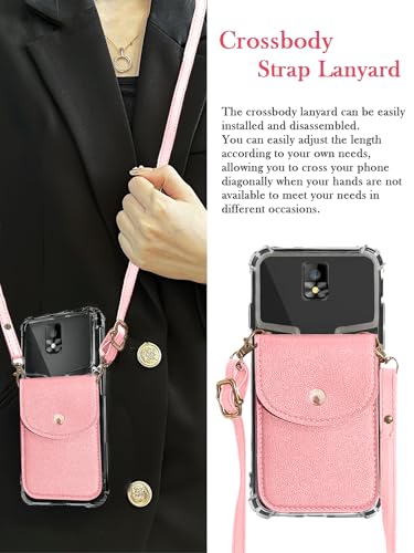 Back Wallet Case with Detachable Lanyard for Hot Pepper Tepin, Crossbody Necklace Strap & Wrist Strip HotPepper Tepin Phone Cover for Girls Women | Faux Leather Shockproof Stylish - Pink - color: Pink